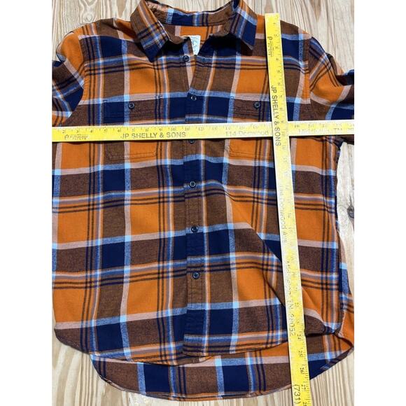 True Craft Men’s Sz Large Orange & Navy Plaid Flannel Button-Down Shirt - Picture 6 of 6
